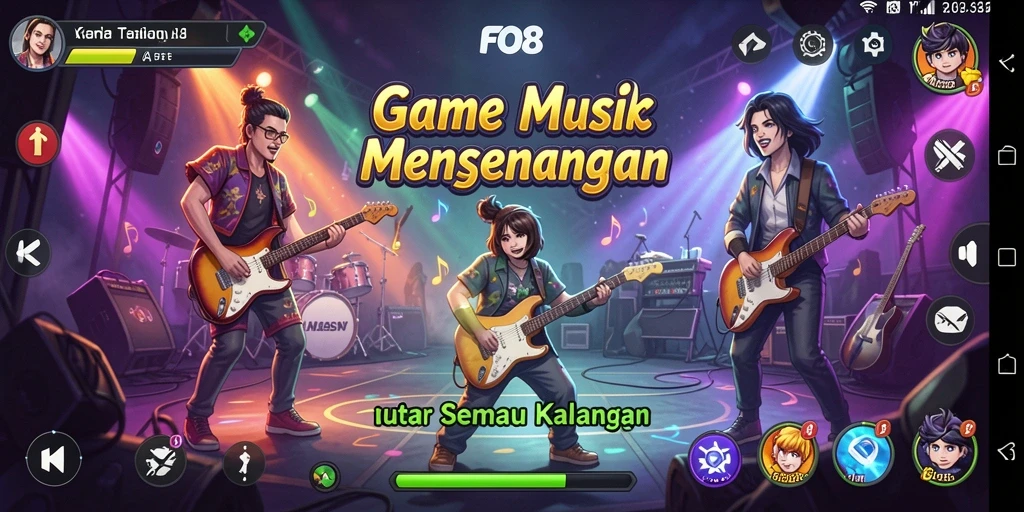 Tampilan utama gameplay FO8 dengan serunya memainkan lagu favorit.