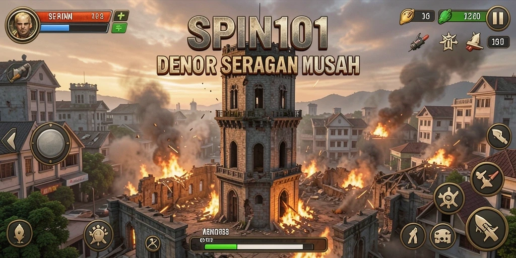 Screenshot SPIN101 menampilkan aksi seru dalam Tower Defense.